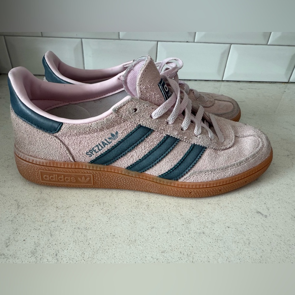 Adidas Pink and Teal Spezial Sneakers